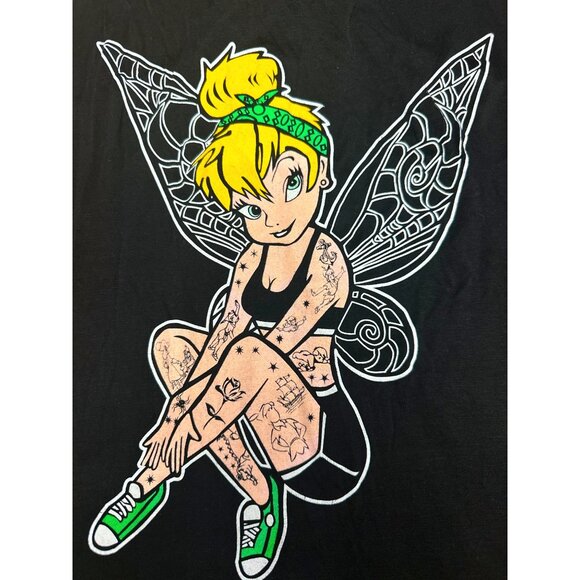CCC Tattooed Disney Tinkerbell Black Sleeveless Tank Top XL Cotton Spandex Blend - Picture 7 of 7